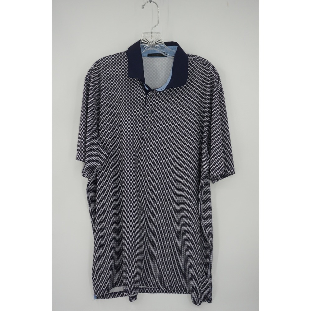 Greyson‎ Mens XL Navy Blue Geometric Print Performance Golf Polo Shirt Stretch